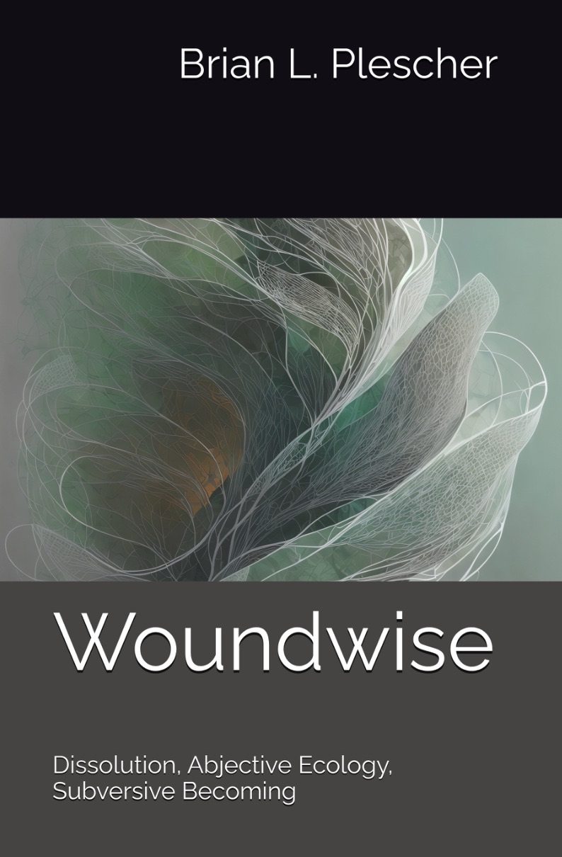 Book cover for Woundwise by Brian L. Plescher: abstract ink image, gold and earth tone